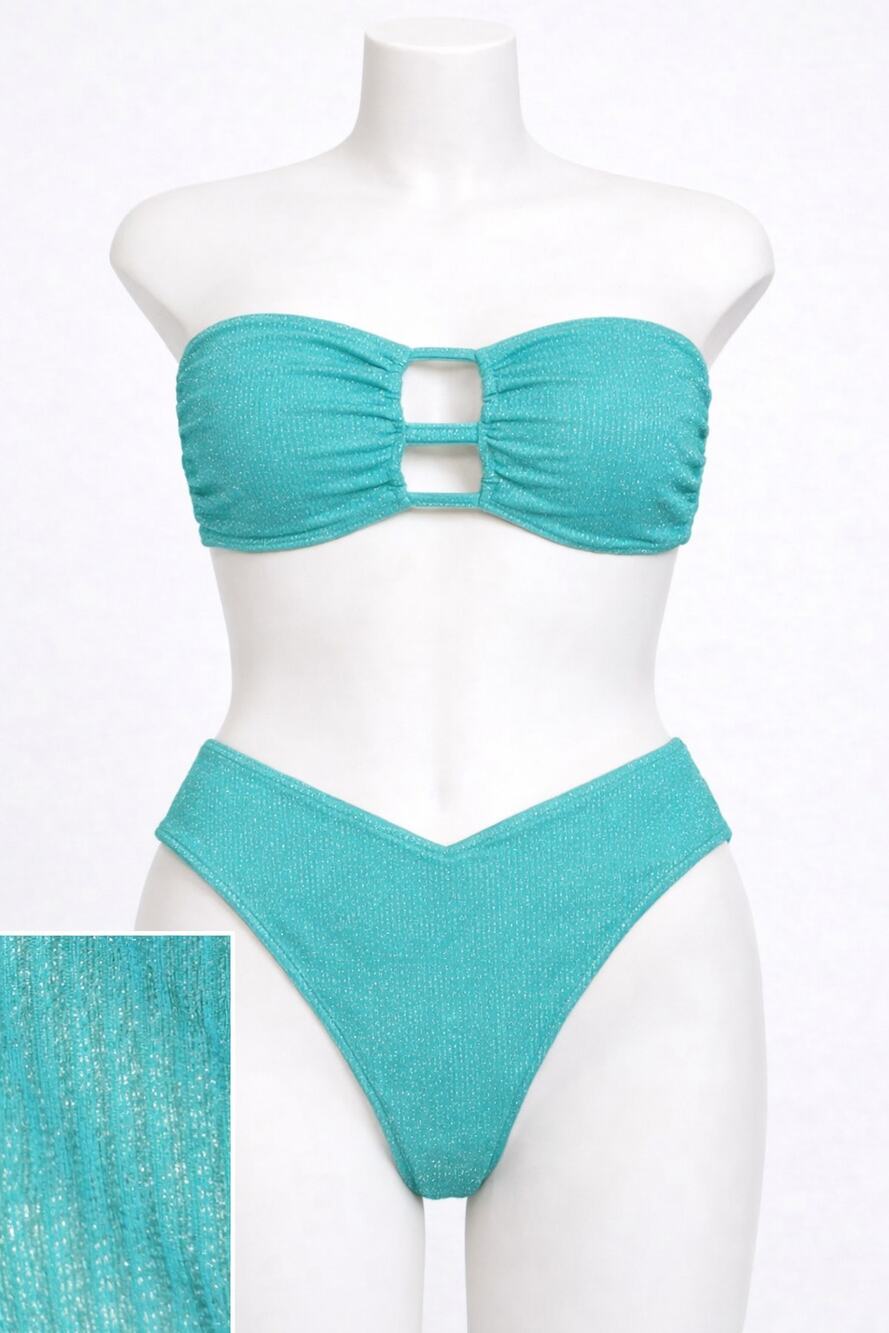 JMP the Label Metallic Teal Cutout Bandeau Bikini XXL